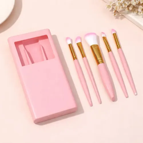 Set De Brochas De Maquillaje Portátil Con Estuche Y Espejo