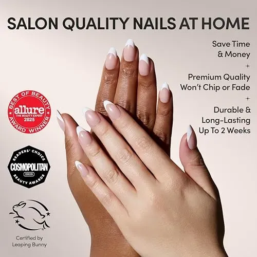 Glamnetic Uñas Postizas Cortas Almendra Glossy Kit Completo