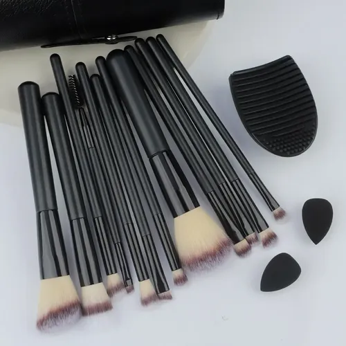 Set De 12 Brochas De Maquillaje Con Cubeta, Esponja Y Polvos