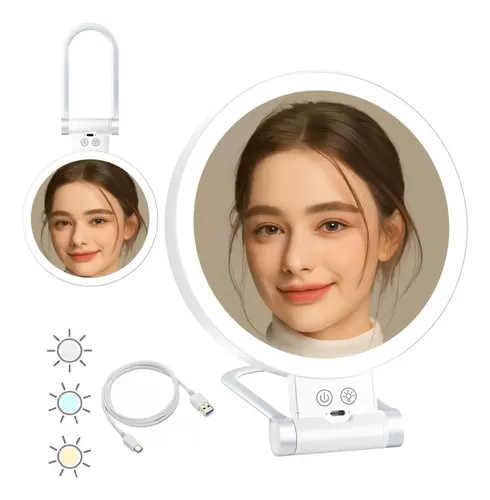 Espejo De Maquillaje Con Luz Y Aumento 10x Portátil