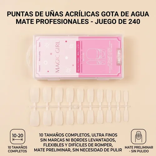 Tips Soft Gel Cuadrado Mate Full Cover 240 Unidades