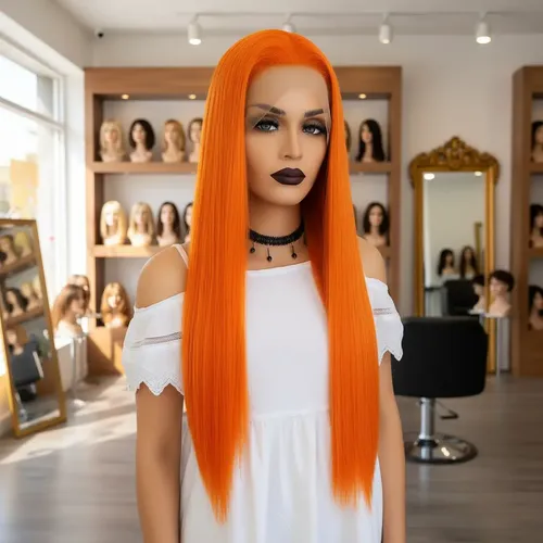 Peluca Lace Front Adiolacba Premium Símil Natural 70 Cm Tamaño De La Base Regulable Tono Naranja Glam