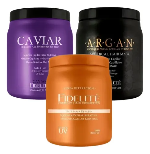 Kit X 3 Mascaras Capilares Fidelite 1000gr C/u – Mythical Argan + Keratina + Caviar Anti Age