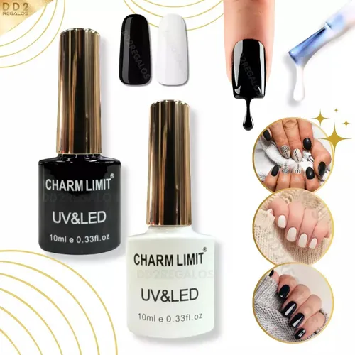Kit X2 Esmaltes Semipermanente Negro Y Blanco Uñas Manicura