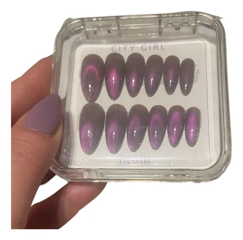 Uñas Postizas Autoadhesivas Aura Cat Eye Press On Reutilizab