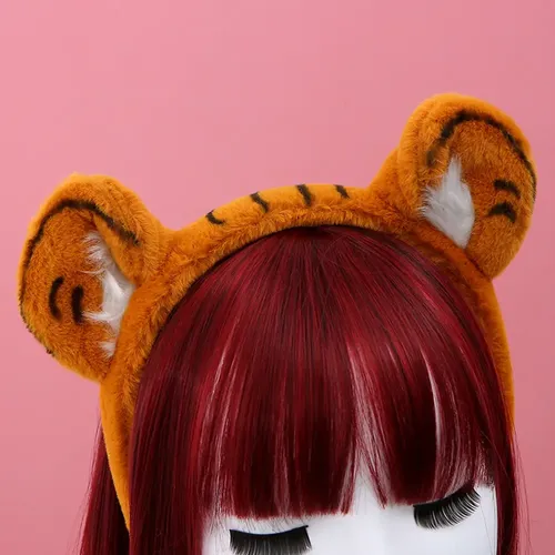 Diadema De Felpa Con Estampado De Animal Y Orejas De Tigre,