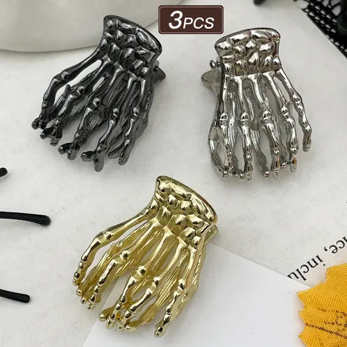 Pinza De Pelo Mano Esqueleto 3 Unidades Accesorio Gótico Met