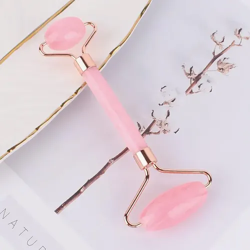 Set Rodillo Facial Y Gua Sha Cuarzo Rosa Masaje Belleza Mrgh