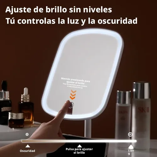 Espejo Led Maquillaje Portátil Recargable Con Luz Ajustable Blanco