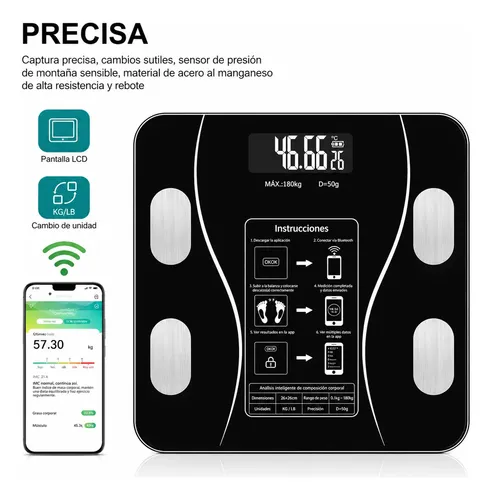 Balanza Digital Inteligente Bluetooth 180kg Control Peso
