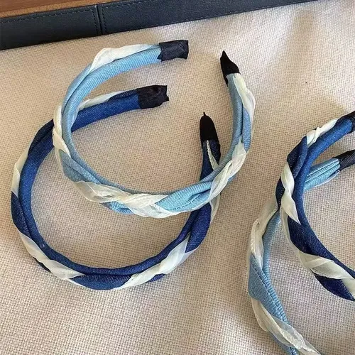 Vincha De Malla Azul Trenzada, Aro Para El Pelo
