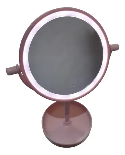 Espejo Con Luz Led Circular Y Pie Apoyo Maquillaje Tocador Marco Rosa