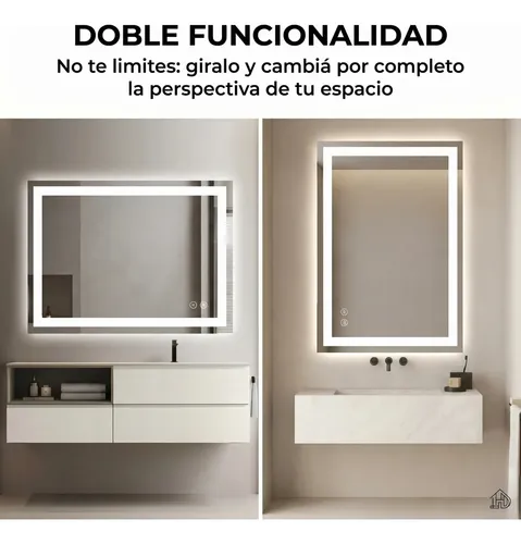 Espejo Inteligente Luz Led Desempaña Baño Reversible 60×80 Espejo