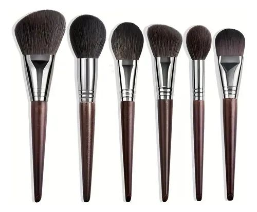 Set 6 Brochas De Maquillaje Cerdas Naturales Alta Calidad