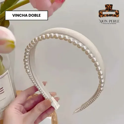 Vincha De Pelo Doble Blanca Perlas Comunion Casamiento Blanco