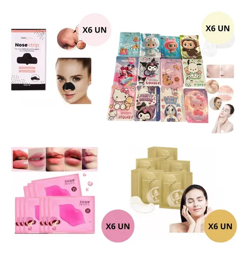 Set Skincare Mascarillas+labios+ojeras+puntos Negros X6 Un