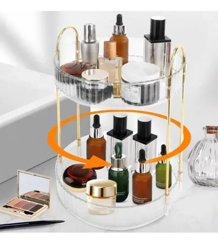 Organizador De Maquillaje De Acrílico Giratorio 2 Pisos 23cm
