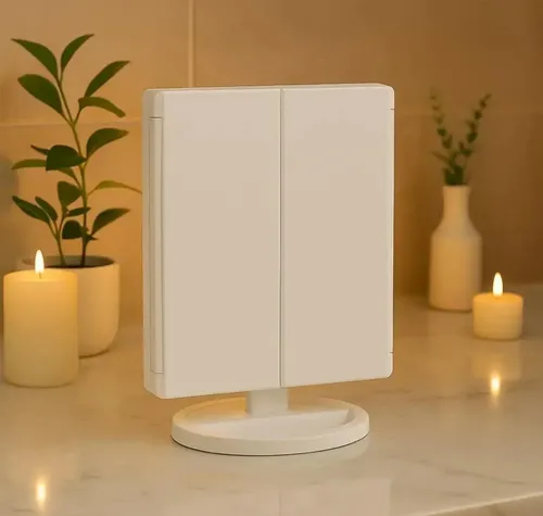 Espejo Tríptico De Maquillaje Con Luces Led Táctil Blanco