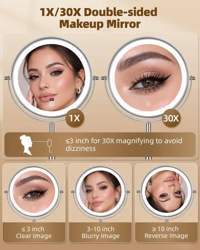 Espejo De Maquillaje Con Luz 30x Aumentos 9 Pulgadas Cromo