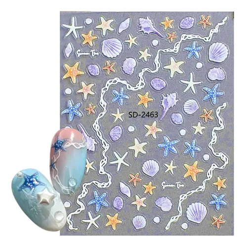 Stickers 5d Relieve Deco Uñas – Caracoles Y Estrellas De Mar