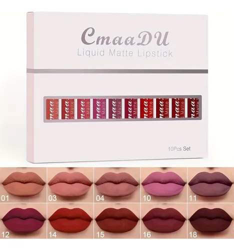 Set 10 Labiales Líquidos Mate Cmaadu Larga Duración 10pcs
