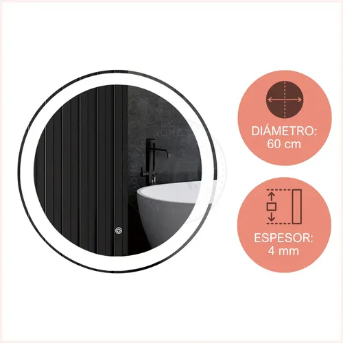 Espejo Circular Smart Led 60cm Touch Luz Fria Colgar Baño