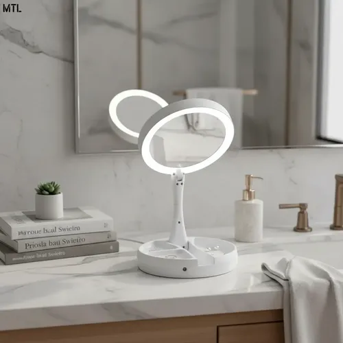 Espejo De Pie Luz Fría Led Maquillaje Aumento 10x Doble Faz