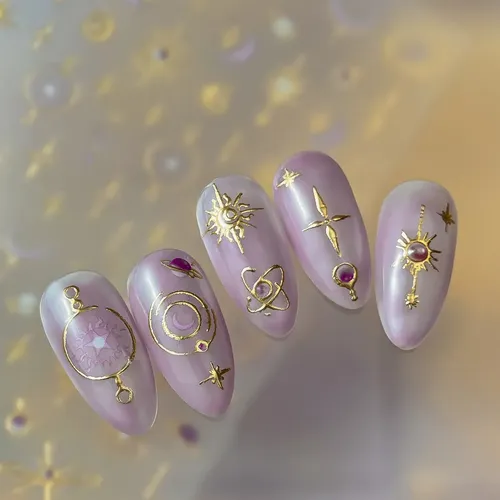 Pegatinas De Uñas Con Estampado Dorado De Estrellas, Luna Y