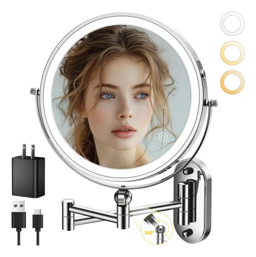 Espejo De Maquillaje Con Luz Pared 9 Pulgadas Cromo