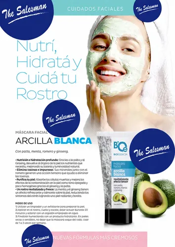 Máscara Facial Arcilla Blanca Con Palta Romero Menta Ginseng
