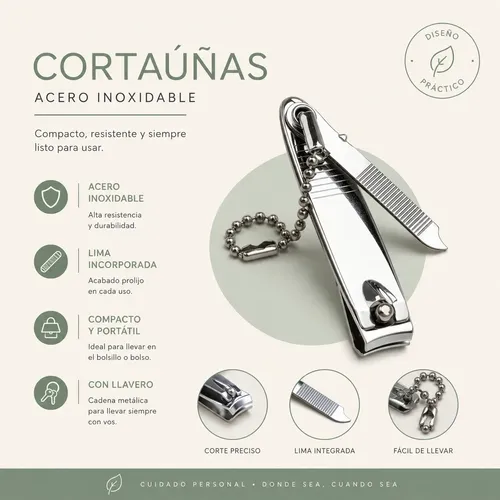 Cortauñas Alicate Acero Inoxidable Lima Y Llavero Portátil