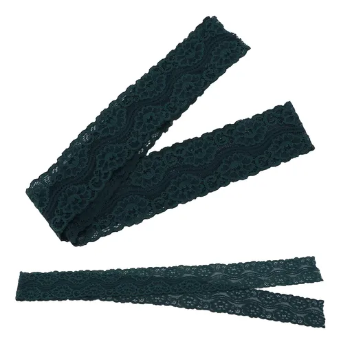Cinta De Encaje, Elástica, Verde Oscuro, 10 Yardas Y 2 Pulga