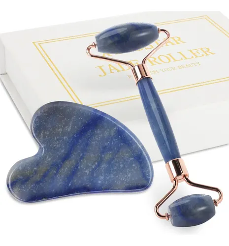 Rodillo Facial Xyzbstar Jade Y Gua Sha Masajeador Azul