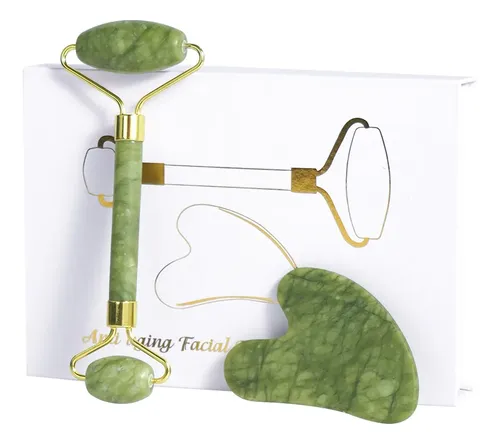 Rodillo Facial Jade Y Gua Sha Lsxkamix Masajeador Verde