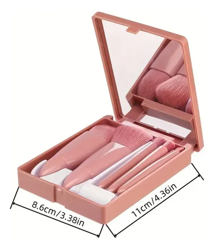 P/j Set Brochas Maquillaje Rosa 5 Piezas Mini Con Estuche