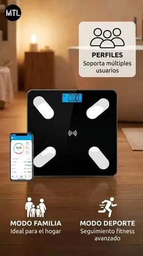 Balanza Digital Baño MTL Bluetooth 180kg Vidrio Templado Sensor Alta Precision Pantalla Lcd Encendido Automatico Diseño Slim Antideslizante Hogar Control Peso Salud Fitness App