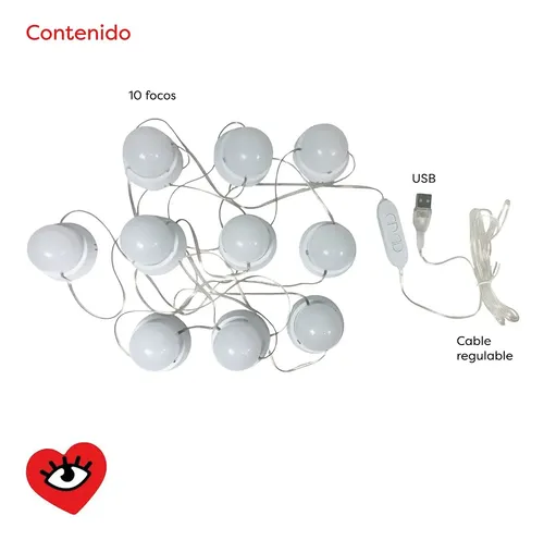 Kit 10 Focos Lamparas Luz Led Espejo Usb Maquillaje Camarin