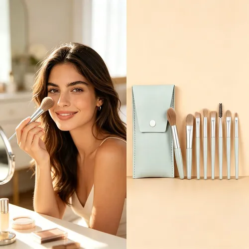 Set Mini De 8 Brochas De Maquillaje Para Llevar Fuera Casa