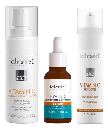 Rutina Skincare Vitamina C Gel Limpieza Serum Crema Idraet