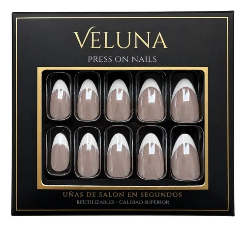 Uñas Press On Veluna Soft Gel Francesitas Clásicas 30u Full French Champagne Almendra