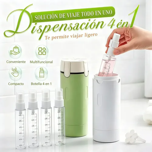 Set 4 Botellas Recargables Viaje 30 Ml Con Dispens