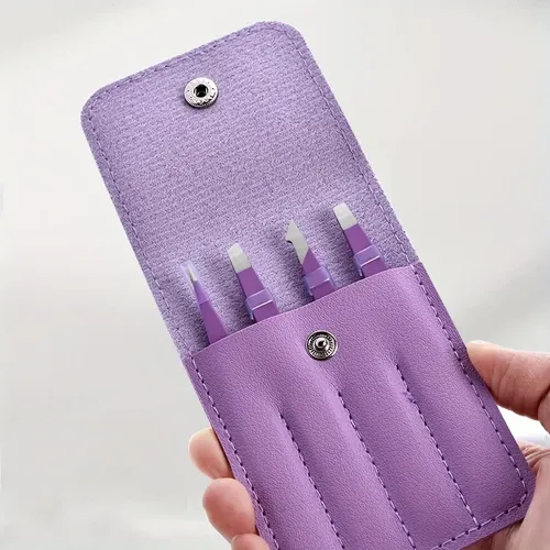 Set Pinzas Depilar X4 Manicura Con Estuche 4pcs Violet