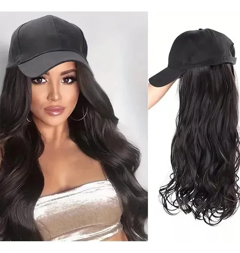 Jf 2025 . Peluca Artificial Con Visera For Mujer, Pelo Largo