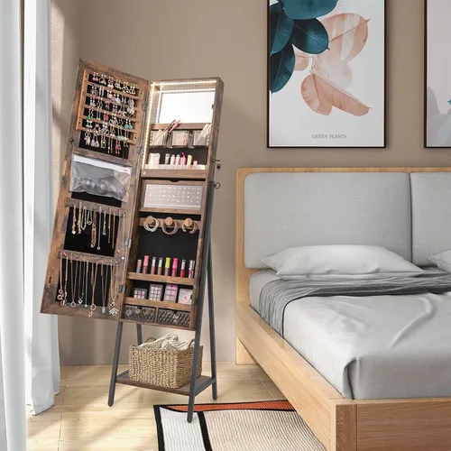 Espejo Led Con Organizador Y Cajón Madera Rústica