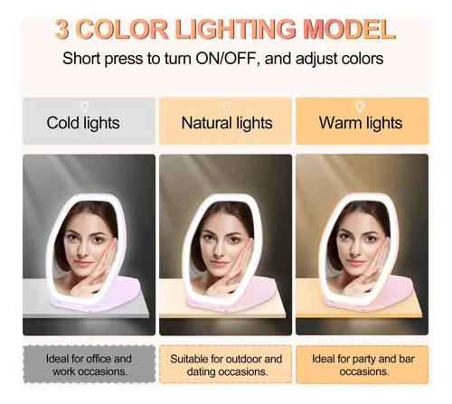 Espejo De Maquillaje De Viaje Con Luz: Espejo Portátil Con I