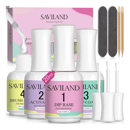 Set De Uñas En Polvo Dip Saviland 20 Ml Con Base Y