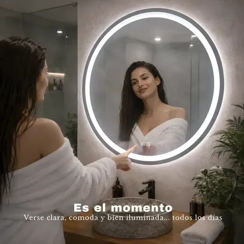 Espejo Led 70 Touch Redondo Esmerilado Desempañante Baños