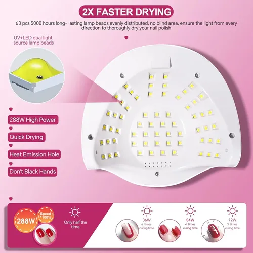 Lámpara Uv Led 288w Rosa Profesional Secado Rápido Gel