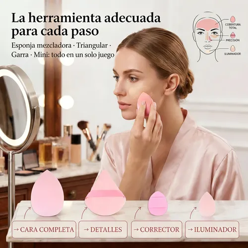 Kit 24 Esponjas Y Accesorios Para Maquillaje Rosa Dfg
