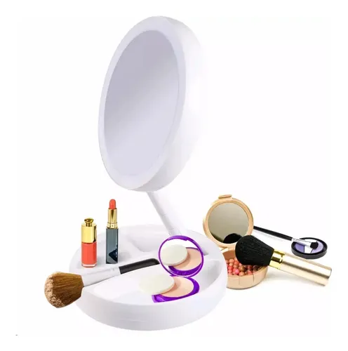 Espejo De Maquillaje Plegable Con Luz Led Con Zoom De Doble